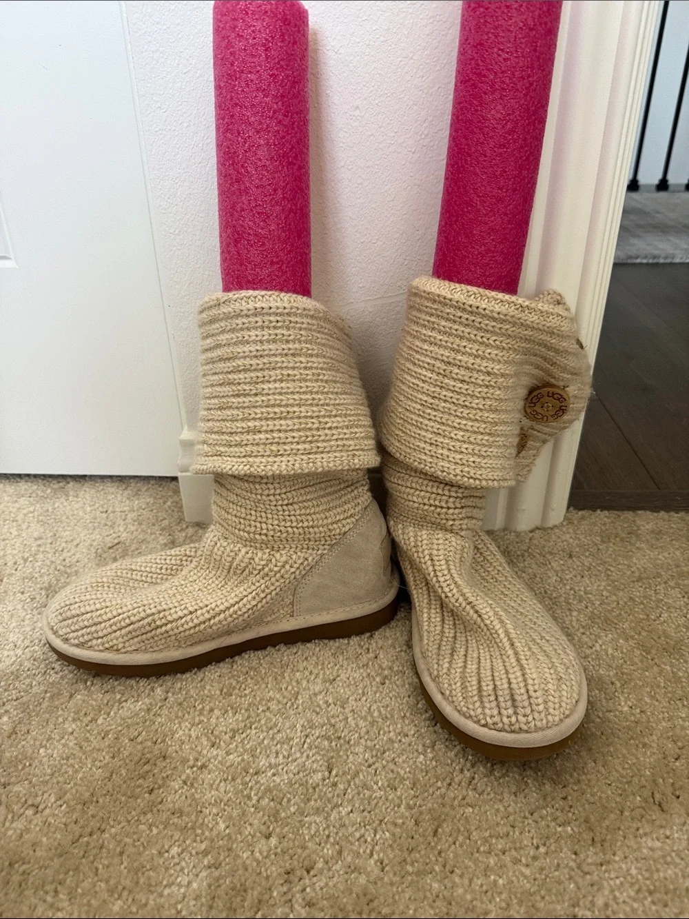 UGG Cream Knit Button Fold-Over Boots